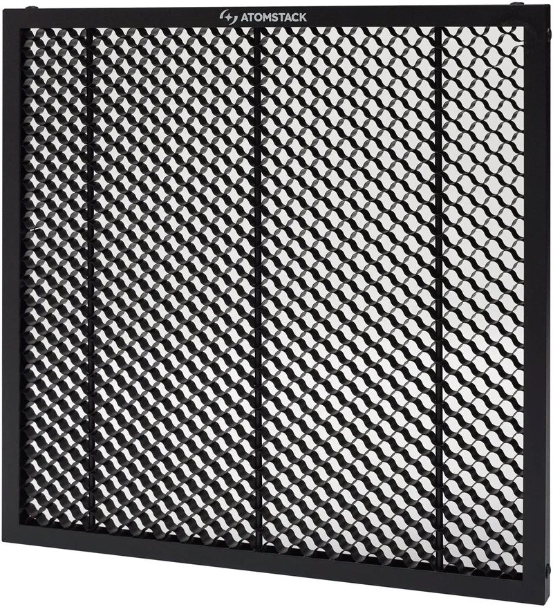 F2N Laser Honingraat Werkbed 300 × 300 mm – Beschermplaat voor Lasergraveermachine – Inclusief Metalen Snijplaat en Klemmen van Atomstack – productfoto