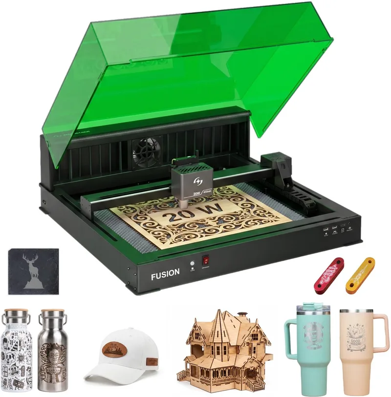 Fusion Modulaire Desktop Lasergraveerder & Snijmachine, Klasse 1, 20 W (20000 mW) Diode, Gesloten Behuizing, Snelheid 600 mm/s, Werkgebied 32,5 × 29 cm, LightBurn Compatibel van Atomstack in Zwart – productfoto