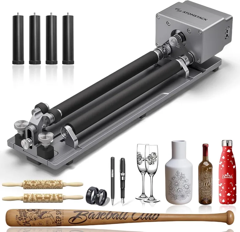 R6 Rotary Roller - met 4 Hefboomvoetjes - Y-as Grafeermodule - voor Cilindrische Voorwerpen en Ringen - Laser Rotatieroller - Laser Rotatie Roller - Accessoires voor lasergraveermachines van Atomstack – productfoto