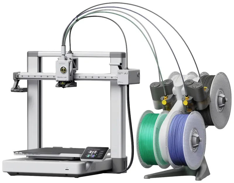 A1 Combo (AMS Lite) 3D Drucker beheizbares Druckbett, integrierte Kamera, LED-Beleuchtung, App-Anbindung, inkl. Software, inkl. Materialsystem von Bambu Lab – Produktfoto