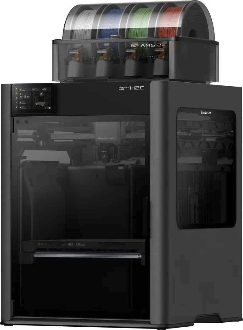 H2C Combo (AMS 2 Pro) 3D Drucker Dual-Düsen-System (Dual Extruder), 12,7 cm Farb-Touchscreen, integrierte Kamera, App-Anbindung, Kammerheizung von Bambu Lab – Produktfoto