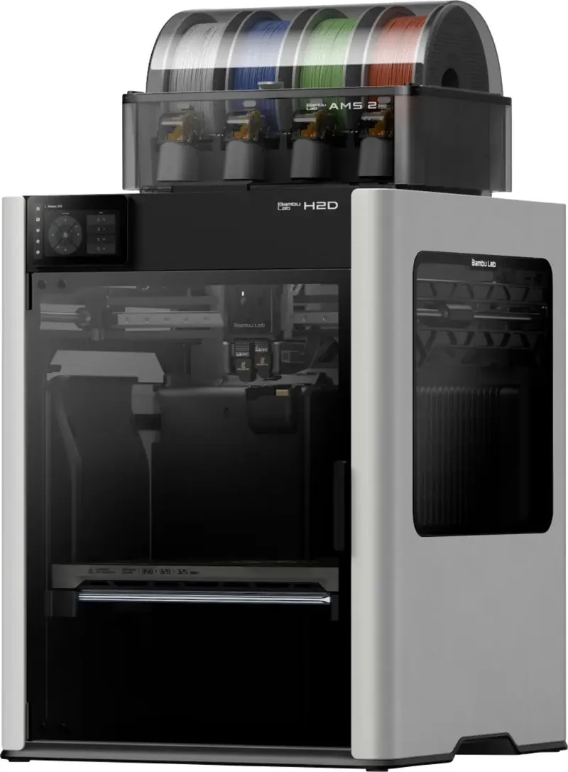 H2D Combo (AMS 2 Pro) 3D Drucker Dual-Düsen-System (Dual Extruder), 12,7 cm Farb-Touchscreen, integrierte Kamera, App-Anbindung, Flammensensor, Mit von Bambu Lab – Produktfoto