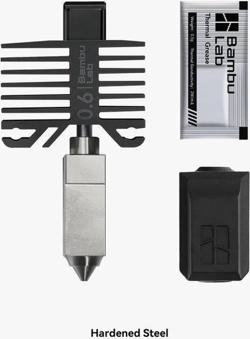 Hotend - 0,6 mm gehard staal - X1 Series / P1P van Bambu Lab in Zilver – productfoto