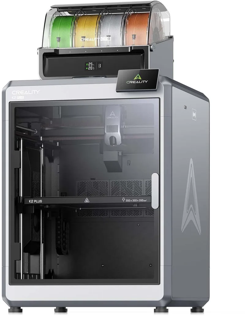 3D Printer –16-Kleuren Multicolour Print met CFS x4 – 600 mm/s High-Speed – Automatische Bed Leveling– CoreXY – 350 × 350 × 350 mm – AI-Camera – Touchscreen – WiFi & App – Direct printklaar – Actief Verwarmde Printkamer fra Creality, K2 Plus Combo – produktbillede