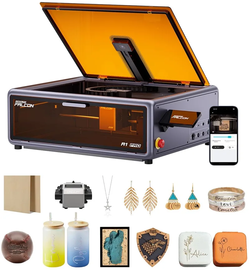 A1 Pro 20W Laser Graveermachine - Full Enclosed Lasergraveermachine met Air Assist - Laser Cutter met Aanraakscherm - HD Smart Camera for Auto Focus - App-besturing - Pre-Assembled - Lasersnijmachine voor hout - Lasergraveerder van Creality – productfoto