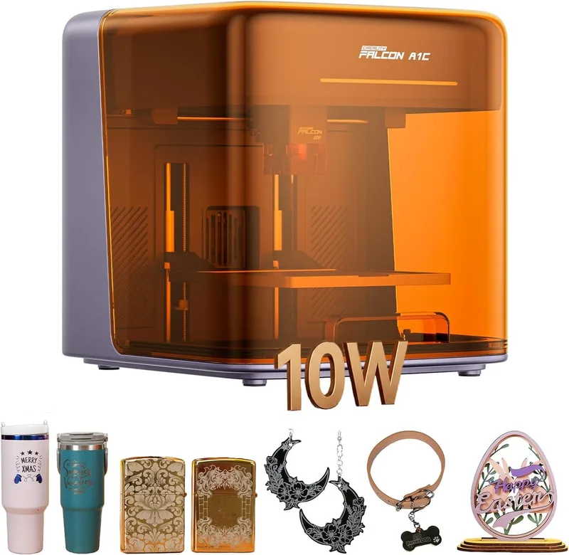 A1C 10W Laser Graveermachine - 15x15 cm Graveren - Klasse 1 AI-lasergraveermachine met autofocus en camera - 15.000 mm/min - compatibel met 3 laserkoppen - Lasergraveerder - Lasersnijmachine voor hout, metaal, acryl en meer van Creality – productfoto