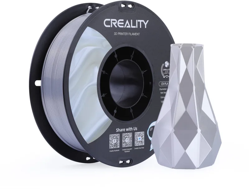CR Silk PLA Filament - 1,75 mm - 1 kg - 3D Printer Filament - glanzend en glad, hoogglans zijde-PLA, maatnauwkeurigheid - filament 3d printer -Voor de meeste 3D-printers Creality Ender K1, K1C, K2 Plus von Creality in Silber – Produktfoto