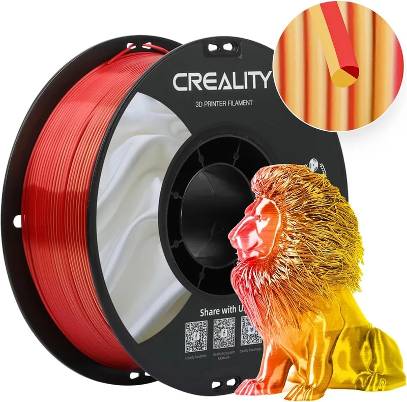 CR Silk PLA Filament - 1,75 mm - 1 kg - 3D Printer Filament - glanzend en glad, glanzend zijde-PLA-filament - filament 3d printer -Voor de meeste 3D-printers Creality Ender K1, K1C, K2 Plus von Creality in Goudrood – Produktfoto