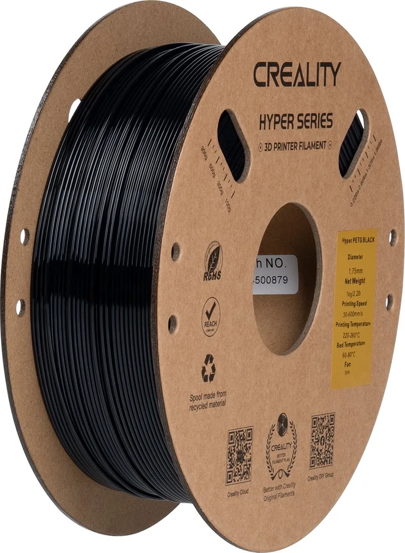 Hyper PETG 3D-Printer Filament - 1,75mm 1kg - Hoge Sterkte - Uitstekende Laaghechting - Duurzaam Printmateriaal - Geschikt voor FDM 3D-Printers van Creality in Zwart – productfoto