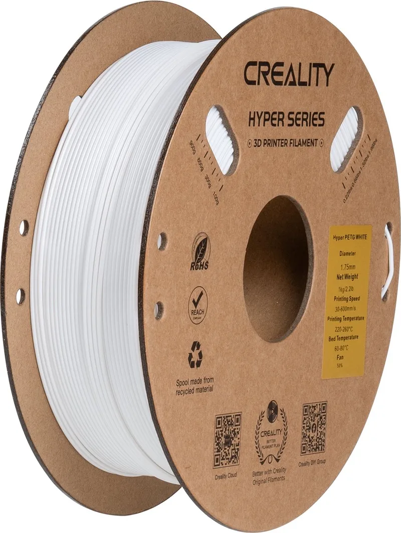 Hyper PETG 3D-Printer Filament - 1,75mm 1kg - Hoge Sterkte - Uitstekende Laaghechting - Duurzaam Printmateriaal - Geschikt voor FDM 3D-Printers van Creality in Wit – productfoto