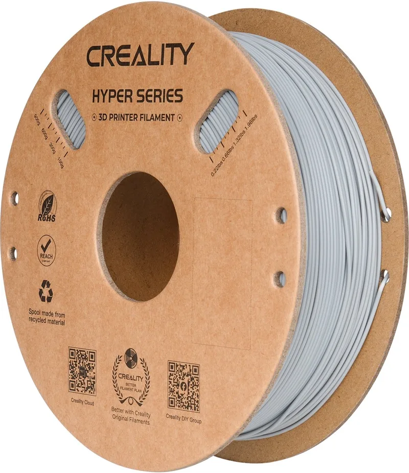 Hyper PLA 3D-Printer Filament - 1,75mm 1kg - Hoge Printsnelheid - Consistente Printkwaliteit - Gebruiksvriendelijk Materiaal - Geschikt voor FDM 3D-Printers van Creality in Grijs – productfoto