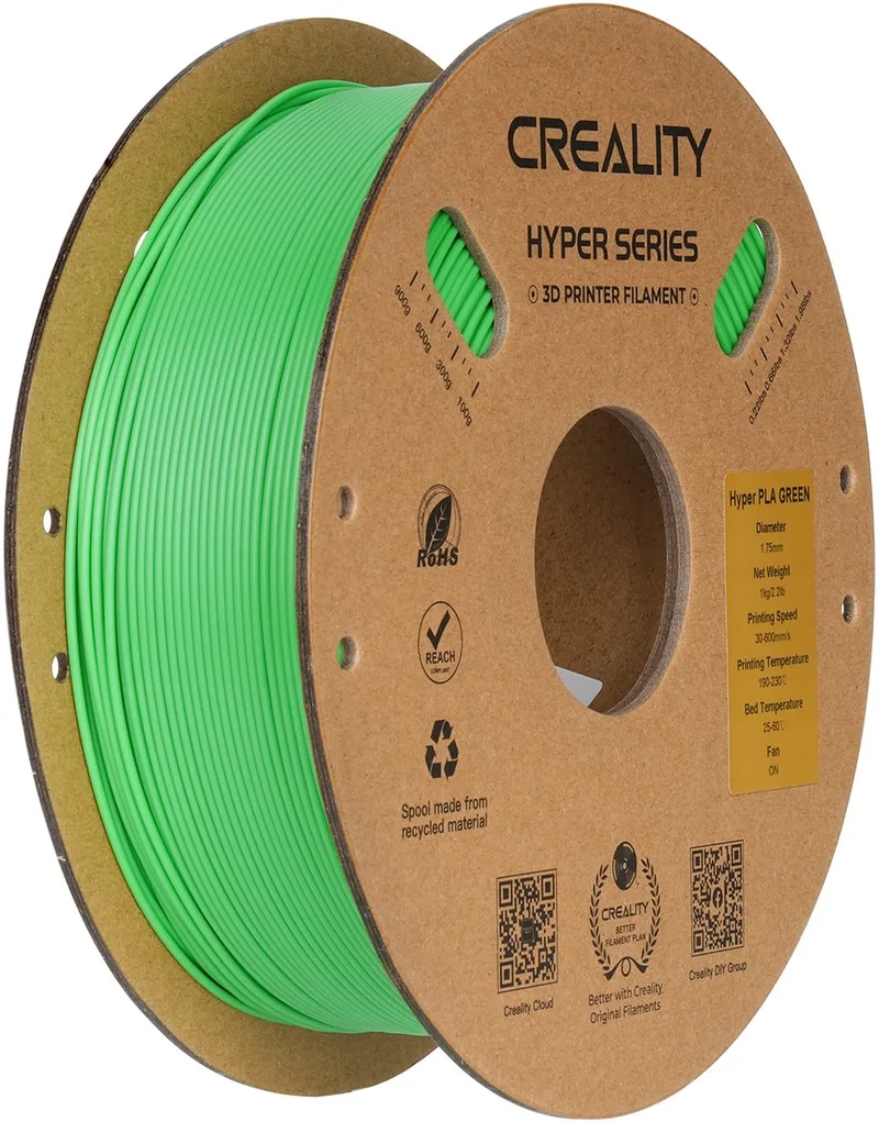 Hyper PLA 3D-Printer Filament - 1,75mm 1kg - Hoge Printsnelheid - Consistente Printkwaliteit - Gebruiksvriendelijk Materiaal - Geschikt voor FDM 3D-Printers van Creality in Groen – productfoto