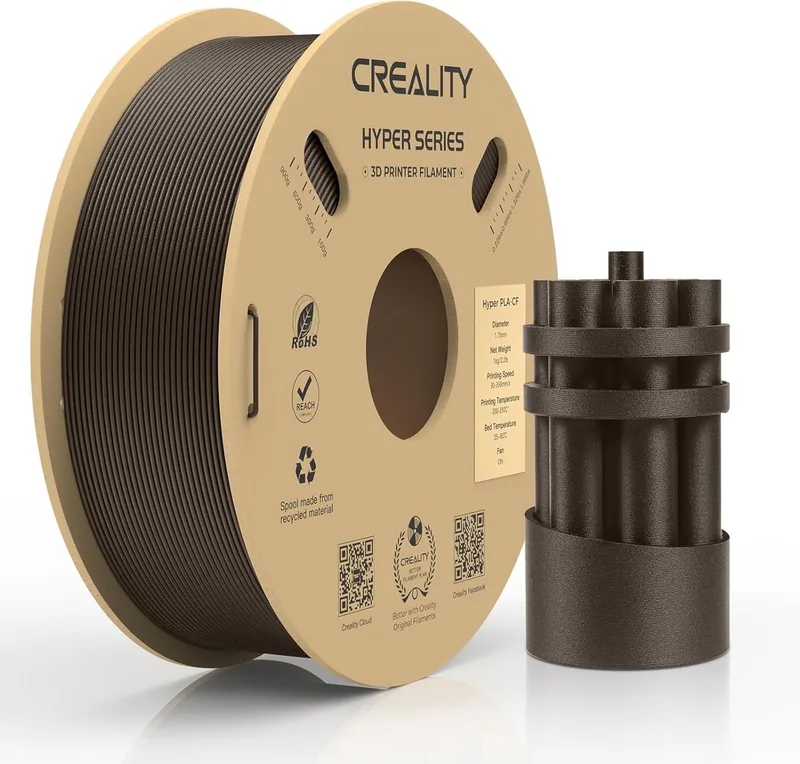 Hyper PLA-CF Filament - Ochre PLA van koolstofvezel met hoge snelheid - filament 3d printer - Matte premium uitstraling - Extreem hoge stijfheid en lichtgewicht - Hoge slijtvastheid - 1,75 mm - 1 kg - 3D Printer Filament van Creality in Oker – productfoto