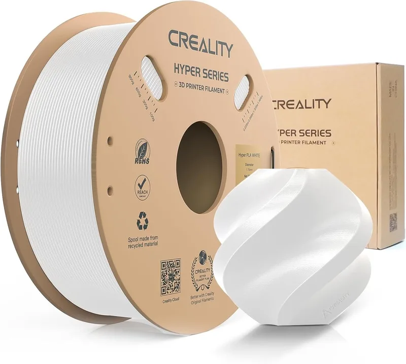 Hyper PLA Filament - 1,75 mm - 1 kg - 3D-printerfilament voor Snel Printen - Kluwenvrij - Sterke Hechting & Uitstekende Overhangprestaties - 3D Printer Filament van Creality in Wit – productfoto