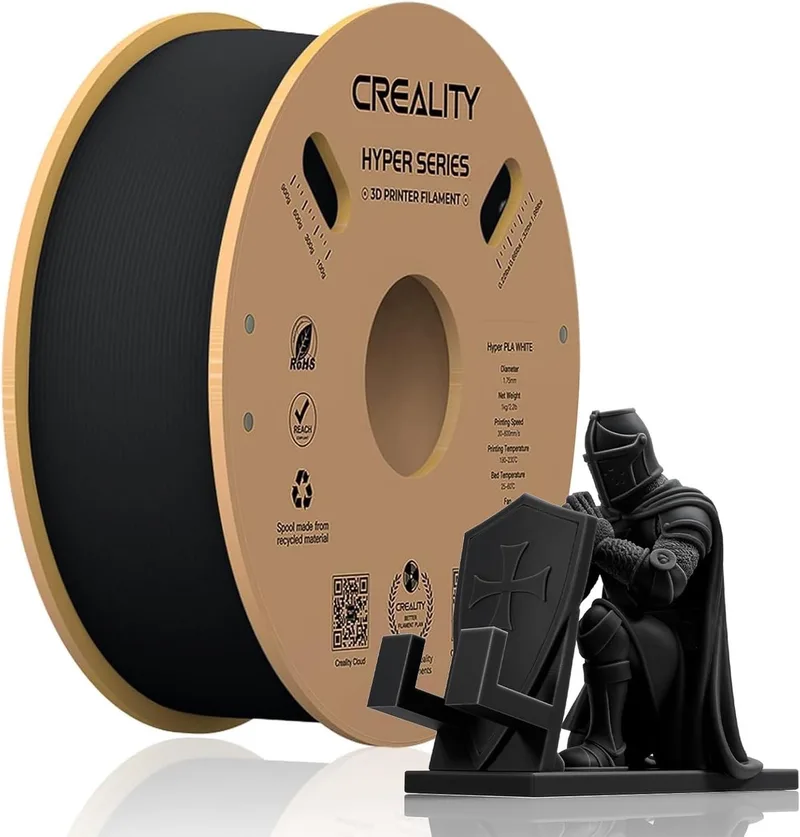 Hyper PLA Filament - 1,75 mm - 1 kg - 3D-printerfilament voor Snel Printen - Kluwenvrij - Sterke Hechting & Uitstekende Overhangprestaties - 3D Printer Filament van Creality in Zwart – productfoto