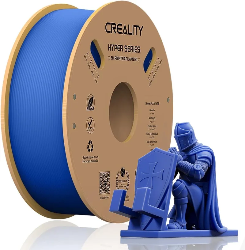 Hyper PLA Filament - Blauw - 1,75 mm - 1 kg - 3D-printerfilament voor Snel Printen - Kluwenvrij - Sterke Hechting & Uitstekende Overhangprestaties - 3D Printer Filament - Dimensionale nauwkeurigheid ±0,03 mm van Creality in Blauw – productfoto