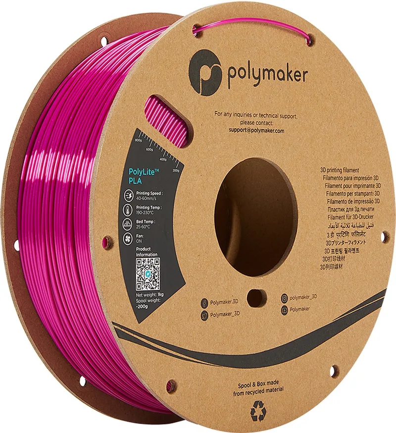 Polymaker PolyLite PLA Silk Magneta 1.75 mm 1KG van Creality in Rood – productfoto