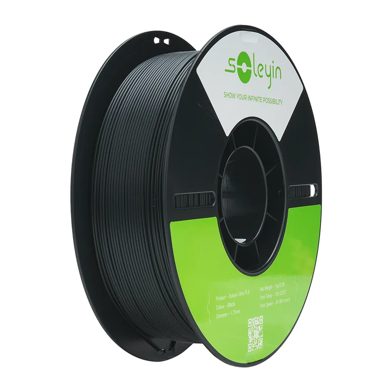 Soleyin Ultra PLA schwarz 1 kg 3D-Druckerfilament 1,75 mm, hohe Geschwindigkeit 30–300 mm/s, passend für die meisten FDM-3D-Drucker by Creality – product photo