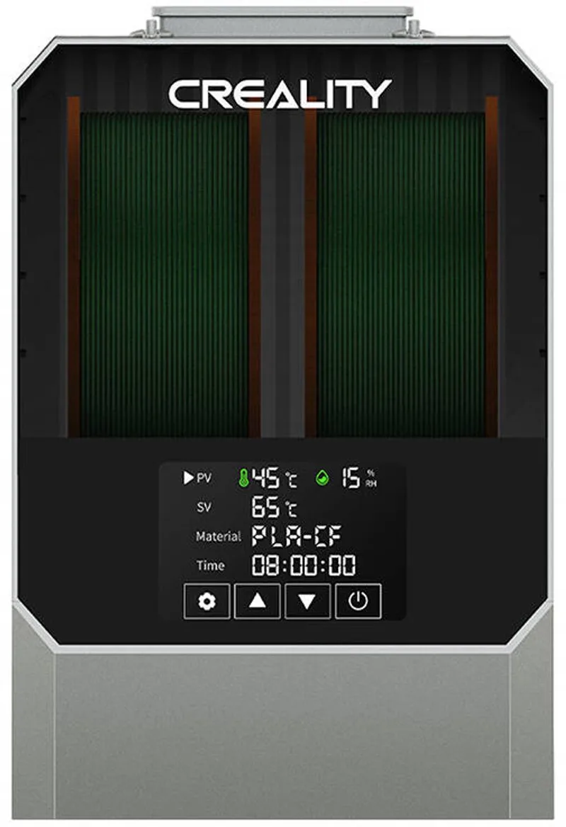 Space Pi PLUS Filament Droger – 2 Spoelen, 360° PTC Verwarming, 12 Filamenttypes, 4" Touchscreen, 45-70°C, PLA ABS PETG TPU van Creality in Zwart – productfoto