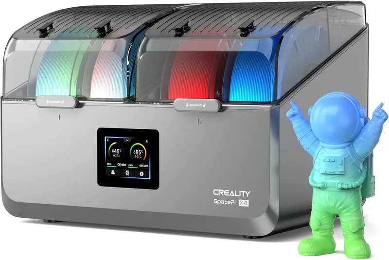 Space Pi X4 Filamentdroger - Filament Droogbox voor 4 Rolls filament - Max. 85℃ temperatuur - Onafhankelijke temperatuurregeling voor PLA - Filament Ontvochtiger - 3D-printer Filamentdroogbox van Creality in Zwart – productfoto