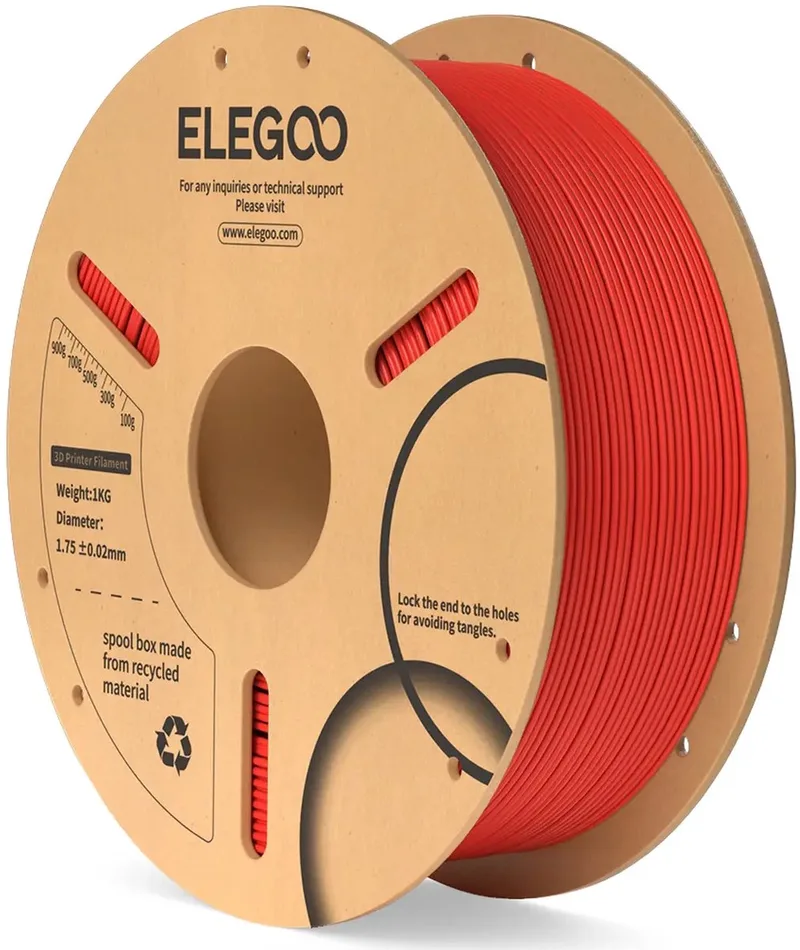 PLA Filament 1KG 1.75mm – Nauwkeurig, Soepel en Klitvrij 3D Printer Filament van Elegoo in Rood – productfoto