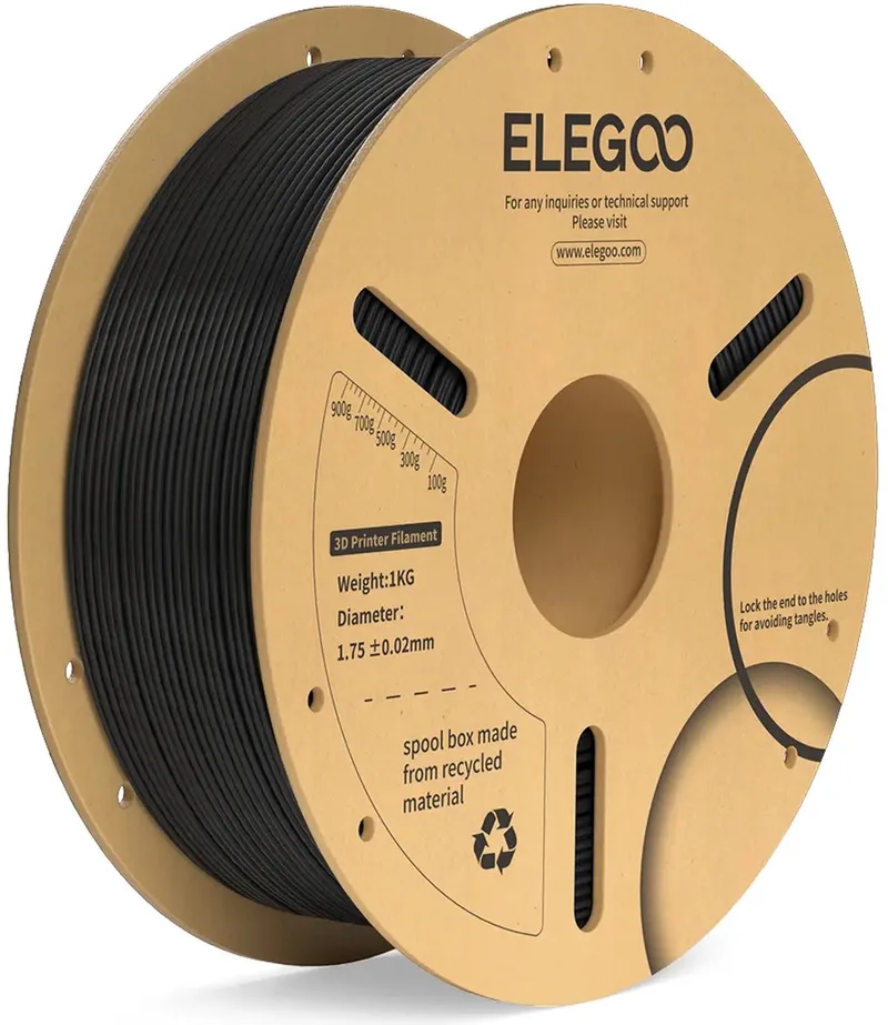 PLA Filament 1KG 1.75mm – Nauwkeurig, Soepel en Klitvrij 3D Printer Filament van Elegoo in Zwart – productfoto
