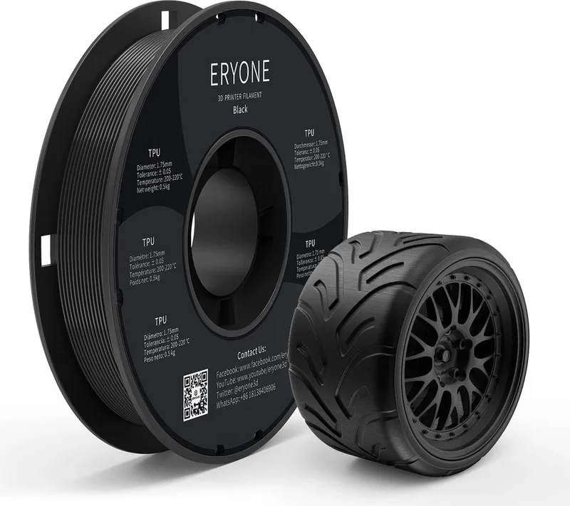 TPU 0,5 Kg 1,75mm Flexibel Filament van Eryone in Zwart – productfoto