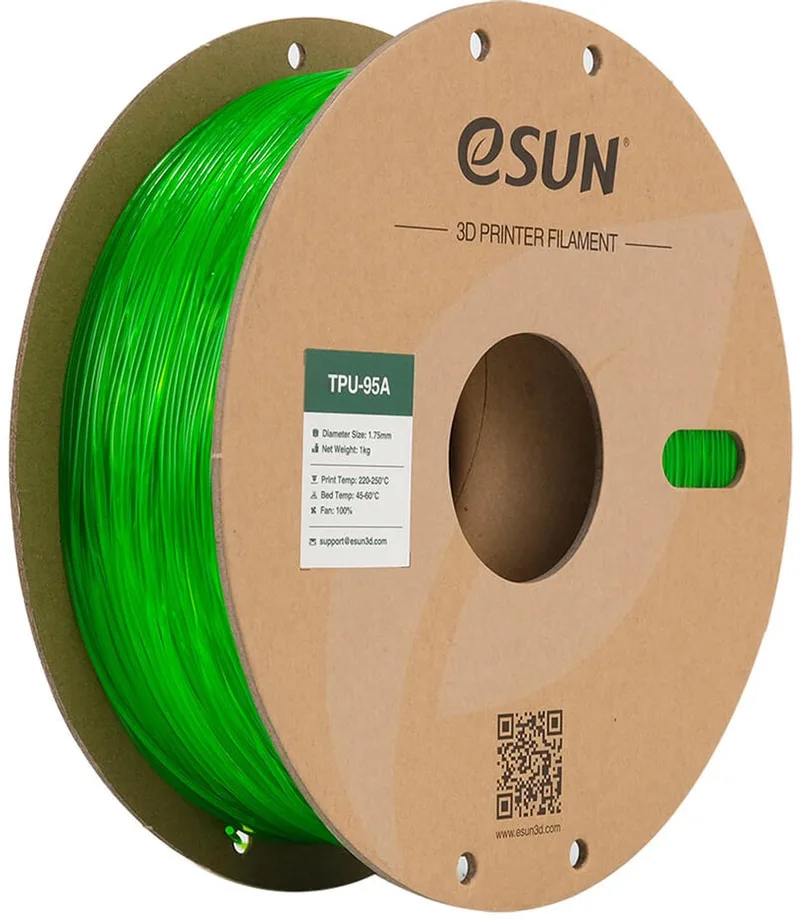 eTPU-95A Filament – 1,75 mm – 1kg van eSun in Transparant groen – productfoto