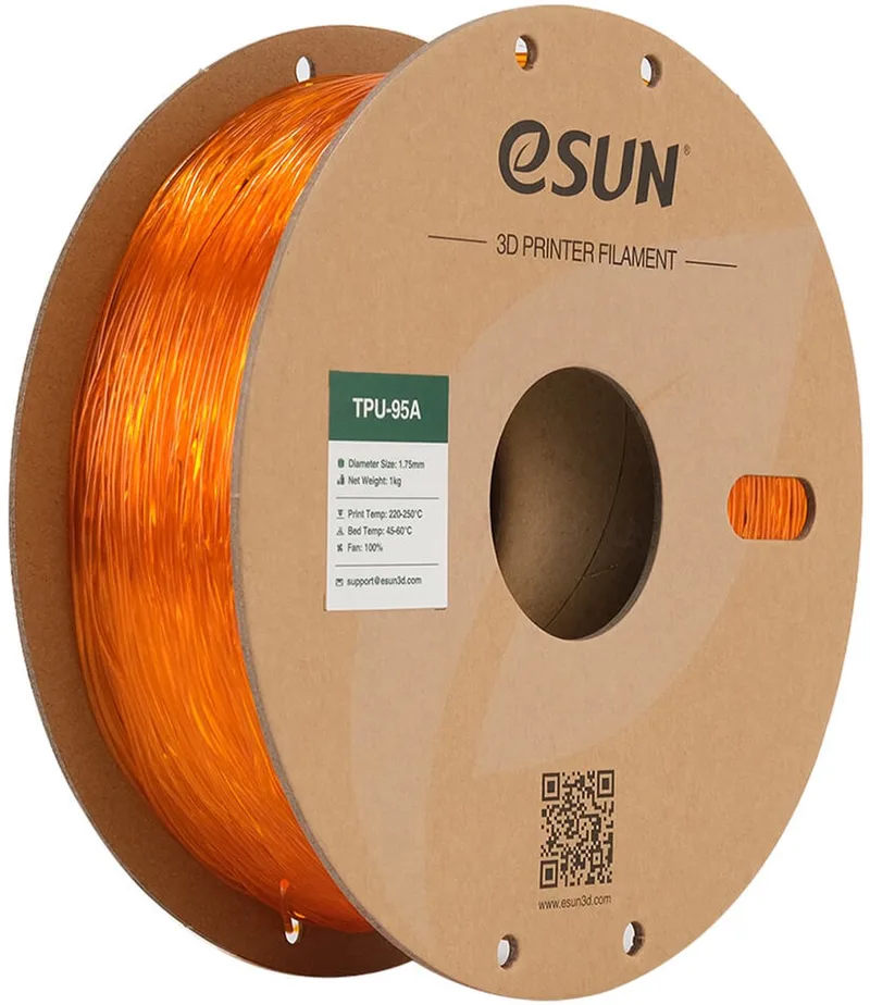 eTPU-95A Filament, 1.75mm, Transparent Orange - 1kg van eSun in Transparant – productfoto