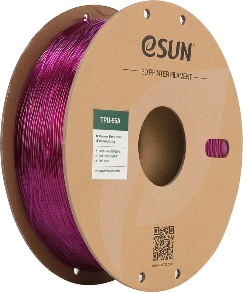 eTPU-95A Filament, 1.75mm, Transparent Purple - 1kg van eSun in Transparant – productfoto