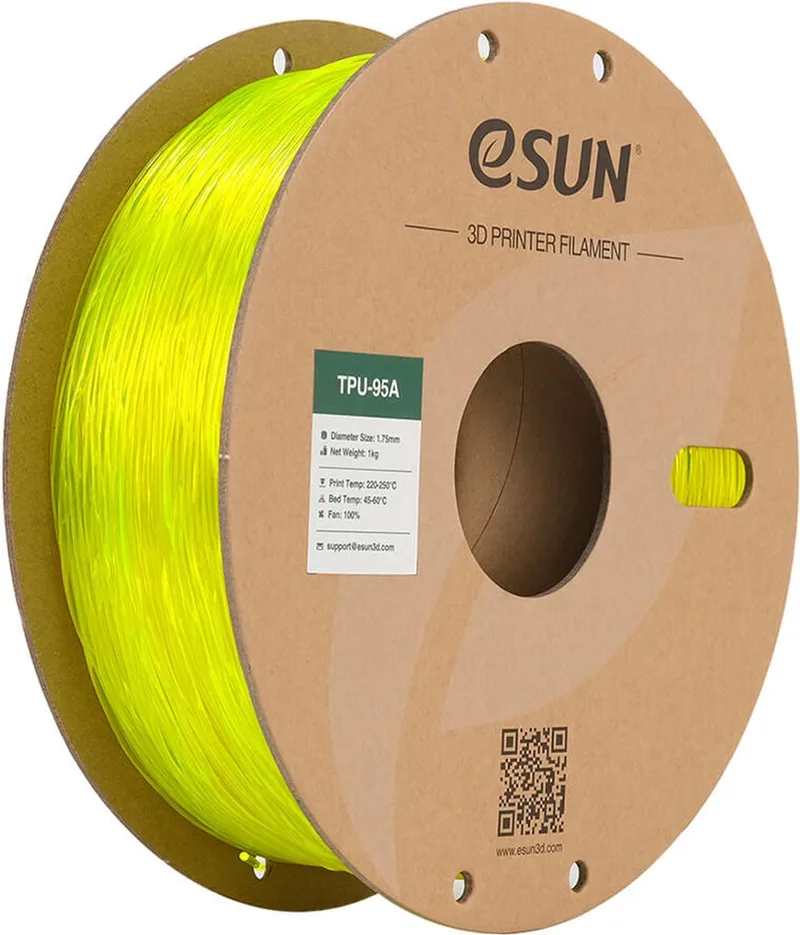 eTPU-95A Filament, 1.75mm, Transparent Yellow - 1kg van eSun in Transparant – productfoto
