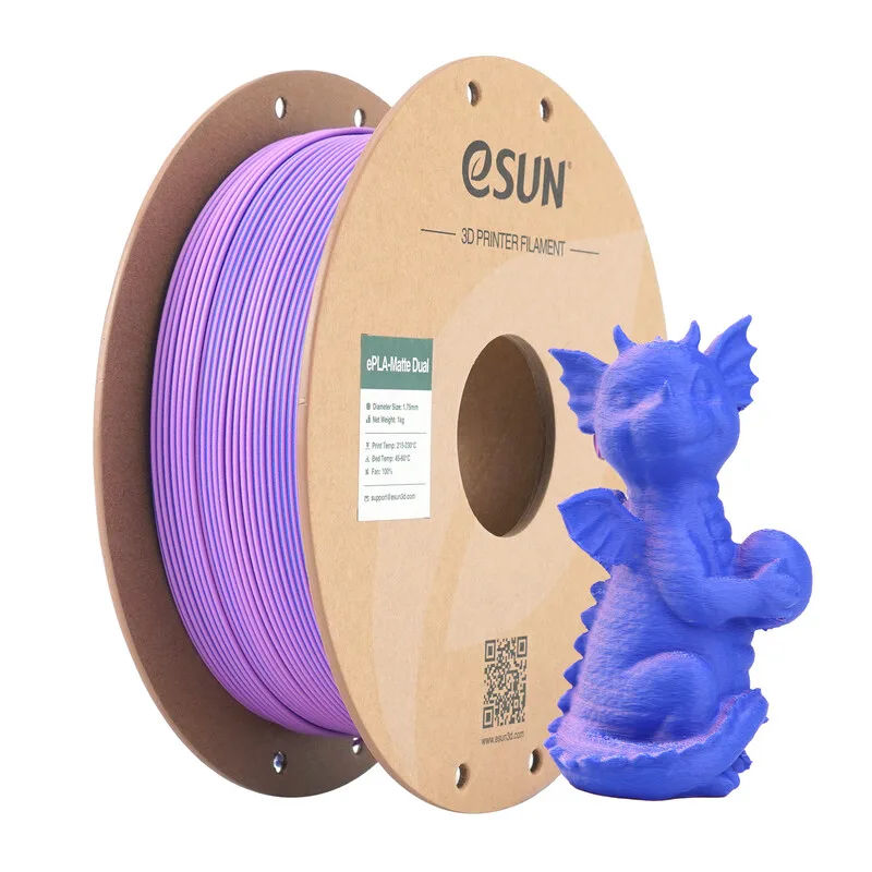 Mat dubbele kleur PLA 3D-filament 1,75 mm - Blauw paars 1 kg, Netjes opgerold gemakkelijk te gebruiken kleurrijk mat oppervlak voor de meeste FDM-printers 3D-printmateriaal by eSun – product photo