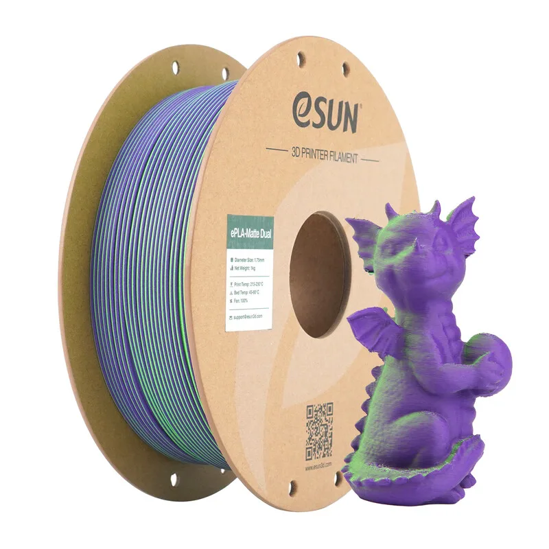 Mat dubbele kleur PLA 3D-filament 1,75 mm - Groen paars 1 kg, Netjes opgerold gemakkelijk te gebruiken kleurrijk mat oppervlak voor de meeste FDM-printers 3D-printmateriaal by eSun – product photo