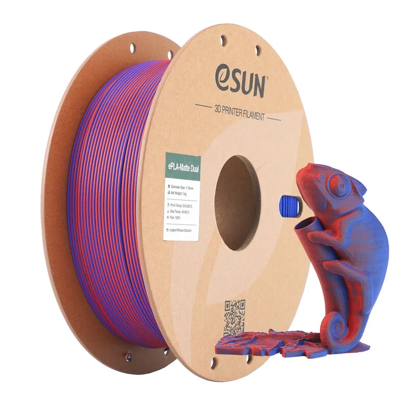Mat dubbele kleur PLA 3D-filament 1,75 mm - Rood blauw 1 kg, Netjes opgerold gemakkelijk te gebruiken kleurrijk mat oppervlak voor de meeste FDM-printers 3D-printmateriaal van eSun – productfoto