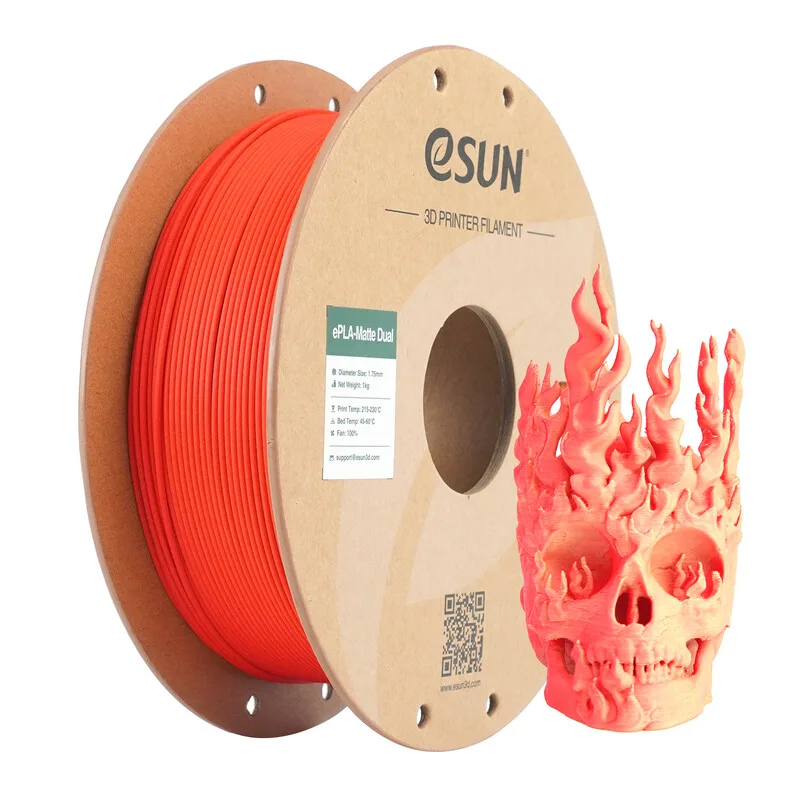 Mat dubbele kleur PLA 3D-filament 1,75 mm - Rood geel 1 kg, Netjes opgerold gemakkelijk te gebruiken kleurrijk mat oppervlak voor de meeste FDM-printers 3D-printmateriaal van eSun – productfoto