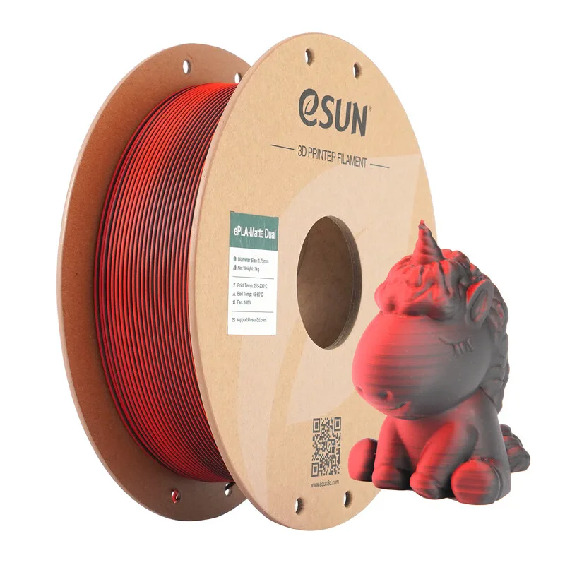 Mat dubbele kleur PLA 3D-filament 1,75 mm - Zwart rood 1 kg, Netjes opgerold gemakkelijk te gebruiken kleurrijk mat oppervlak voor de meeste FDM-printers 3D-printmateriaal van eSun – productfoto