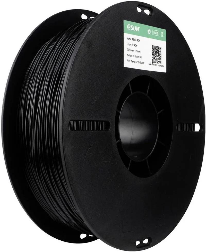 PEBA-90A Black Filament PEBA Lage dichtheid, Highspeed filament, Hoge treksterkte, Flexibel 1.75 mm 1 kg Zwart 1 s van eSun in Kleurloos – productfoto 1 van 2