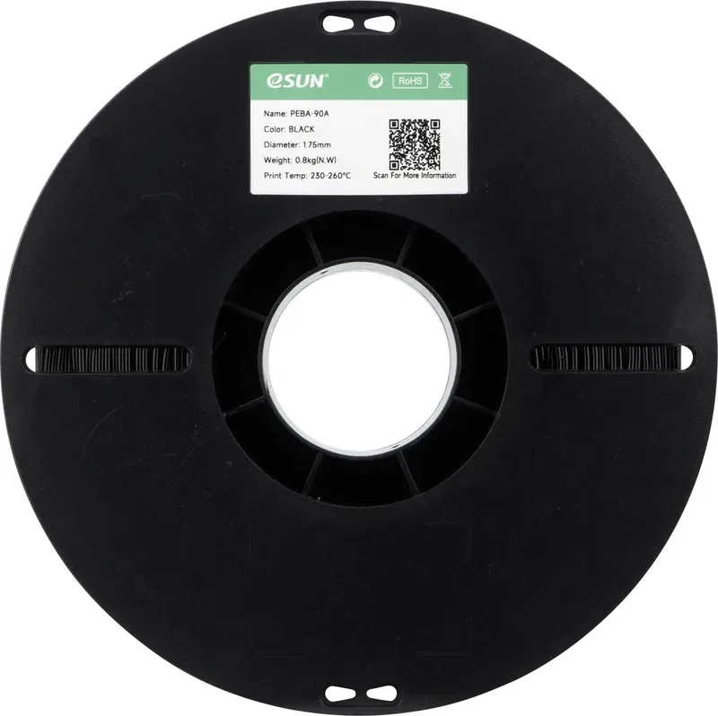 PEBA-90A Black Filament PEBA Lage dichtheid, Highspeed filament, Hoge treksterkte, Flexibel 1.75 mm 1 kg Zwart 1 s van eSun in Kleurloos – productfoto 2 van 2