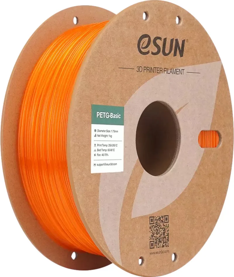 PETG BASIC 3D filament 1,75mm 1kg van eSun in Transparant Oranje – productfoto