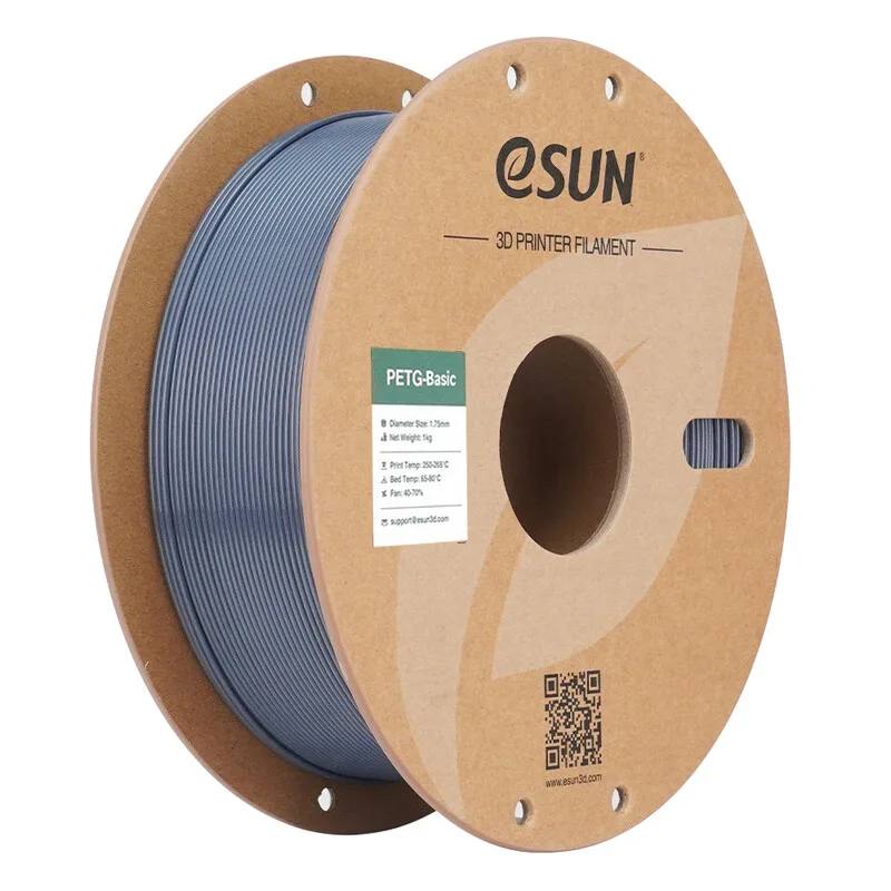 PETG-Basic Grijs 3D Filament 1,75 mm, Hoge Snelheid Printen, Kosteneffectief Inlopmateriaal Voor 3D Printen 1 kg (2,2 lbs) Kartonnen Spoel fra eSun – produktbillede