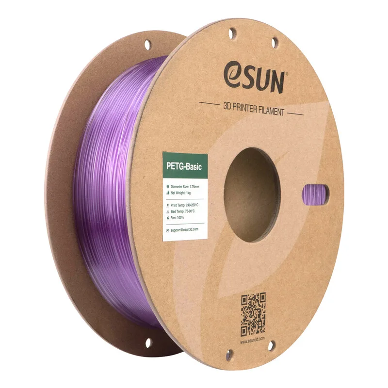 PETG-Basic Transparant Lichtpaars 3D Filament 1,75 mm, Hoge Snelheid Printen, Kosteneffectief Inlopmateriaal Voor 3D Printen 1 kg (2,2 lbs) Kartonnen Spoel fra eSun – produktbillede
