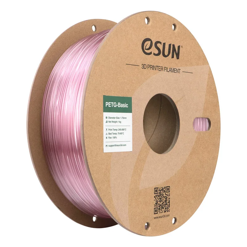 PETG-Basic Transparant Lichtroze 3D Filament 1,75 mm, Hoge Snelheid Printen, Kosteneffectief Inlopmateriaal Voor 3D Printen 1 kg (2,2 lbs) Kartonnen Spoel by eSun – product photo