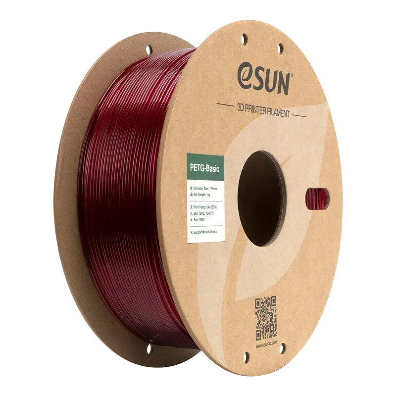 PETG-Basic Transparant Rood 3D Filament 1,75 mm, Hoge Snelheid Printen, Kosteneffectief Inlopmateriaal Voor 3D Printen 1 kg (2,2 lbs) Kartonnen Spoel by eSun – product photo
