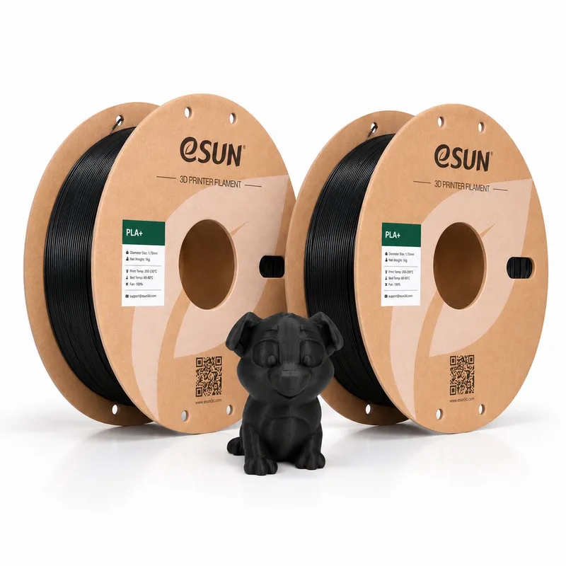 PLA Basic Filament 1.75 mm – 2 Pack (2x 1 kg) – 3D Printer Filament fra eSun, Sort – produktbillede