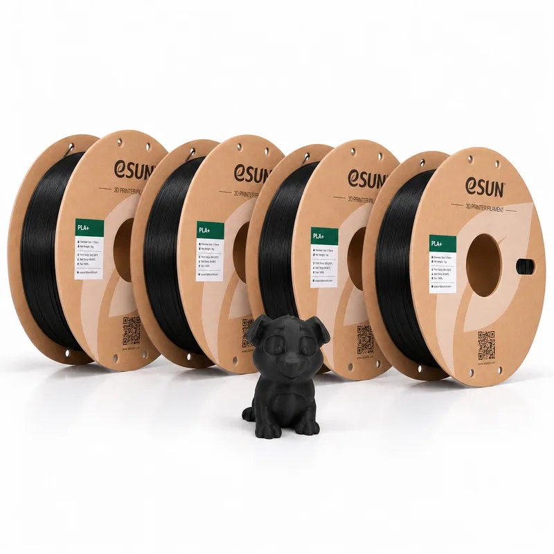 PLA Basic Filament 1.75 mm – 4 Pack (4x 1 kg) – 3D Printer Filament by eSun in Black – product photo