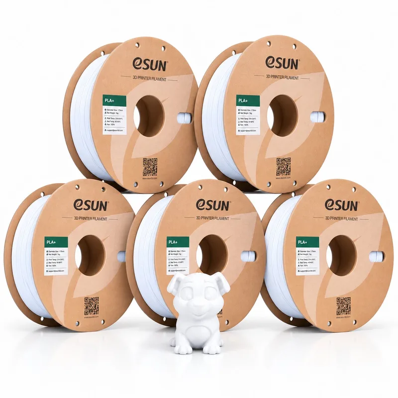 PLA Basic Filament 1.75 mm – 5 Pack (5x 1 kg) – 3D Printer Filament van eSun in Wit – productfoto