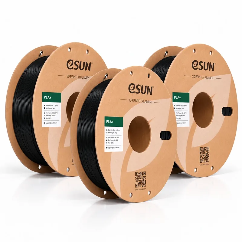 PLA Filament 1.75mm – 3kg Voordeelverpakking (3x 1kg) – 3D Printer Filament – Black PLA Plus von eSun in Schwarz – Produktfoto
