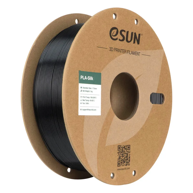 PLA-Silk Zwart Filament 1,75 mm, Zijdezachte Textuur Soepel Printen 3D Filamenten Voor De Meeste 3D Printers DIY Kunstwerken 1 kg (2,2 lbs) Spoel fra eSun – produktbillede
