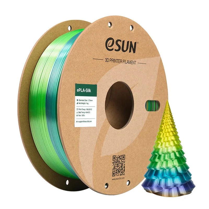 Regenboog Zijde PLA 3D Filamenten 1,75 mm - Bos 1 kg, Zijde-Textuur, Regenboogkleur, Hoge Snelheid Printen 3D Materiaal voor de Meeste Printers by eSun – product photo