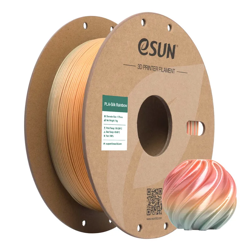 Regenboog Zijde PLA 3D Filamenten 1,75 mm - Flaming Mountain 1 kg, Zijde-Textuur, Regenboogkleur, Hoge Snelheid Printen 3D Materiaal Voor De Meeste Printers fra eSun – produktbillede